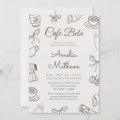Cafe Bebe 遊び心のあるコーヒーとリボンのベビーシャワー  招待状 (正面)