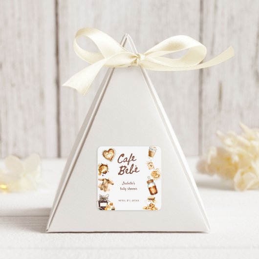 Cafe Bebe Baby Is Brewing Coffee Brown Baby Shower スクエアシール