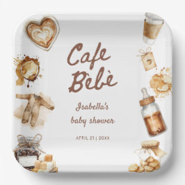 Cafe Bebe Baby Is Brewing Coffee Brown Baby Shower ペーパープレート
