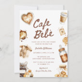 Cafe Bebe Baby Is Brewing Coffee Brown Baby Shower 招待状 (正面)