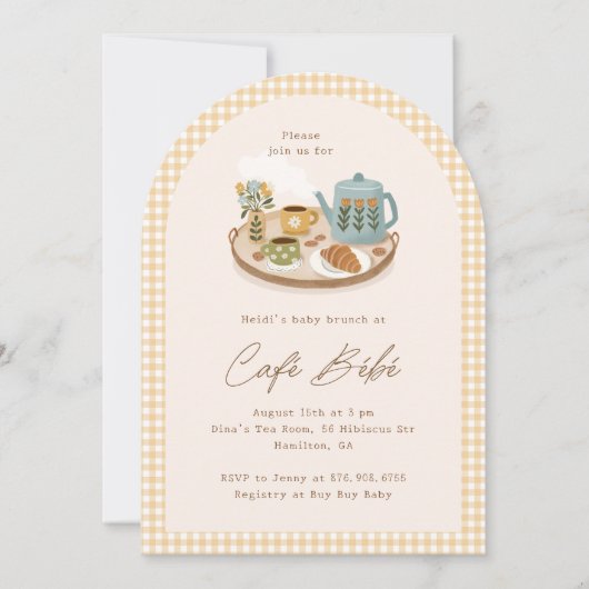 Café Bébé Baby Shower Coffee Theme 招待状 (正面)