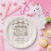 Cafe Bebe Beige Stripes Parisian theme Baby Shower ペーパープレート (パーティー)
