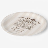 Cafe Bebe Beige Stripes Parisian theme Baby Shower ペーパープレート (アングル)