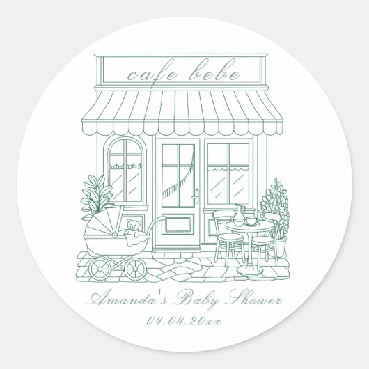 Cafe Bebe Bonjour Baby Shower ラウンドシール (正面)