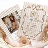 Cafe Bebe Brown Stripes Gender Neutral Baby Shower 招待状