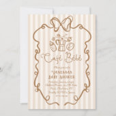 Cafe Bebe Brown Stripes Gender Neutral Baby Shower 招待状 (正面)