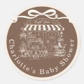 Cafe Bebe Brown Stripes Parisian theme Baby Shower ラウンドシール (正面)