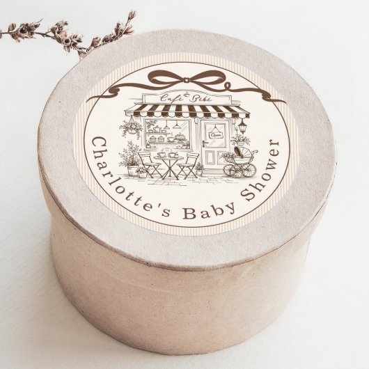 Cafe Bebe Brown Stripes Parisian theme Baby Shower ラウンドシール