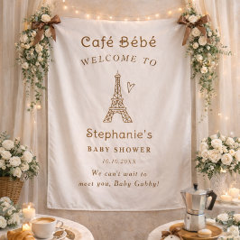 Cafe Bebe Coffee Baby Shower Fabric Welcome Sign タペストリー