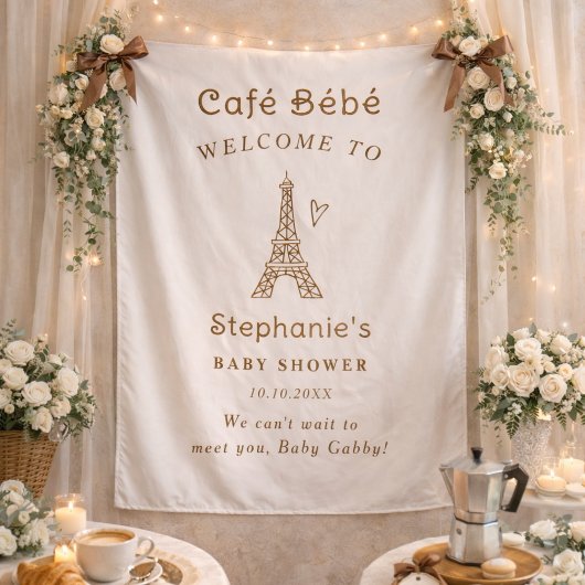 Cafe Bebe Coffee Baby Shower Fabric Welcome Sign タペストリー