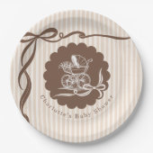 Cafe Bebe Coffee Bow Baby Stroller Baby Shower ペーパープレート (正面)