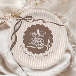 Cafe Bebe Coffee Bow Baby Stroller Baby Shower ペーパープレート
