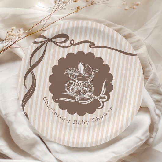 Cafe Bebe Coffee Bow Baby Stroller Baby Shower ペーパープレート