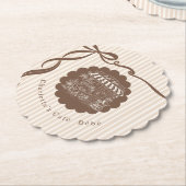 Cafe Bebe Coffee Bow Stripes Baby Shower ペーパーコースター (アングル)