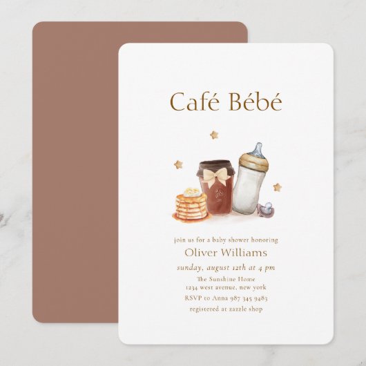 Café Bébé Coffee Pancake Pacifier Baby shower 招待状 (正面/裏面)