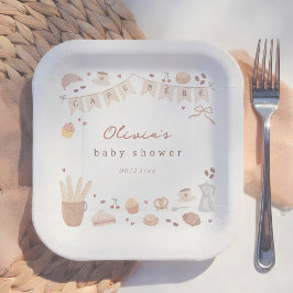 Cafe Bebe French Bakery Watercolor Baby Shower ペーパープレート