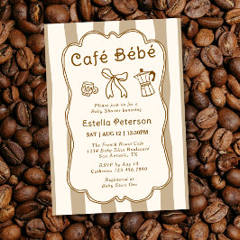 Cafe Bebe French Coffee Shop Cute Bow Baby Shower 招待状