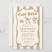 Cafe Bebe French Coffee Shop Cute Bow Baby Shower 招待状 (正面)