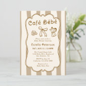 Cafe Bebe French Coffee Shop Cute Bow Baby Shower 招待状 (スタンド正面)