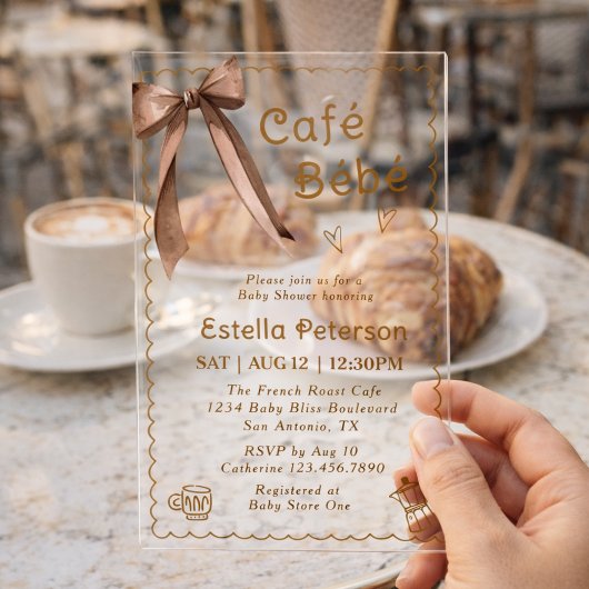 Cafe Bebe French Coffee Shop Themed Baby Shower アクリル招待状