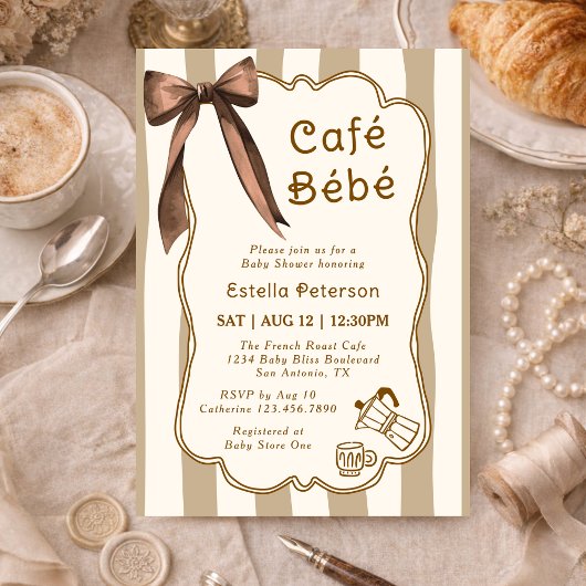 Cafe Bebe French Coffee Shop Themed Baby Shower 招待状