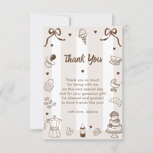Café Bébé French Hand Drawn Baby Shower Thank You サンキューカード (正面)