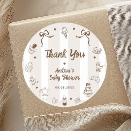Café Bébé French Hand Drawn Baby Shower Thank You ラウンドシール