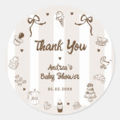 Café Bébé French Hand Drawn Baby Shower Thank You ラウンドシール (正面)