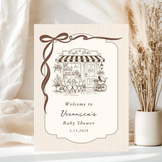 Cafe Bebe Gender Neutral Bow Baby Shower Welcome ポスター