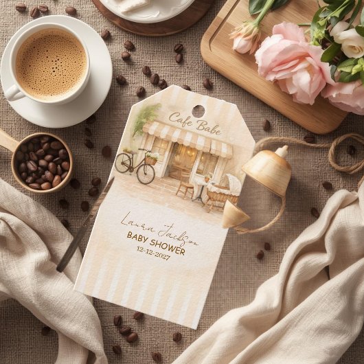 Cafe Bebe Gender Neutral Elegant Brown Baby Shower ギフトタグ