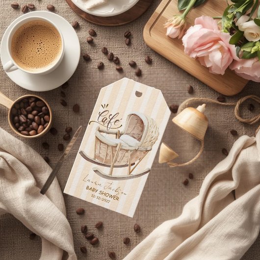 Cafe Bebe Gender Neutral Elegant Brown Baby Shower ギフトタグ