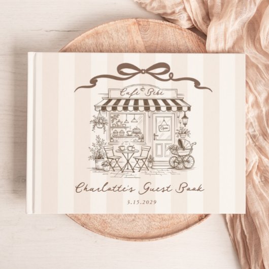 Cafe Bebe Gender neutral Handdrawn Bow Baby Shower ゲストブック
