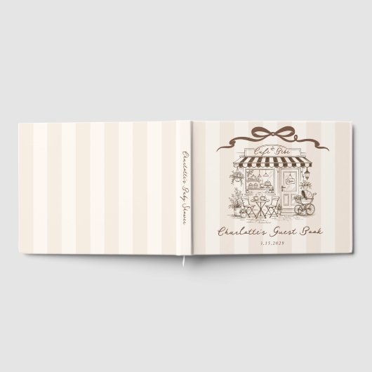 Cafe Bebe Gender neutral Handdrawn Bow Baby Shower ゲストブック (全面)