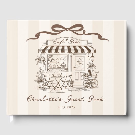 Cafe Bebe Gender neutral Handdrawn Bow Baby Shower ゲストブック (正面)