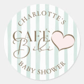 Café Bébé Mint Striped Coffee Themed Baby Shower ラウンドシール (正面)