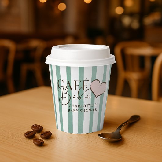 Café Bébé Mint Striped Coffee Themed Baby Shower 紙コップ