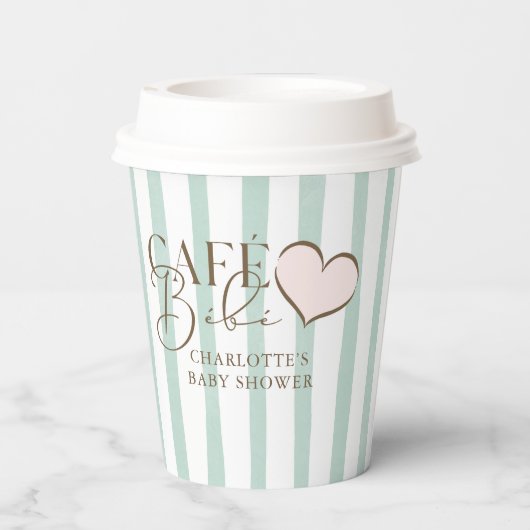 Café Bébé Mint Striped Coffee Themed Baby Shower 紙コップ (裏面)