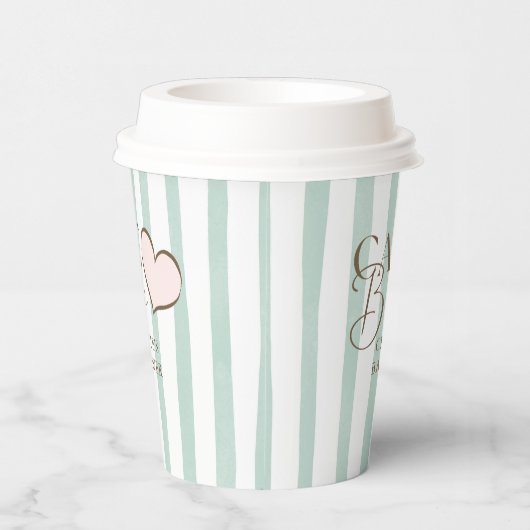 Café Bébé Mint Striped Coffee Themed Baby Shower 紙コップ (右)
