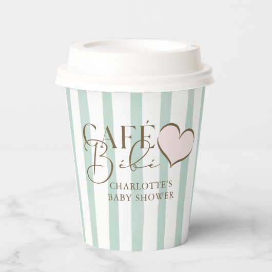 Café Bébé Mint Striped Coffee Themed Baby Shower 紙コップ (正面)