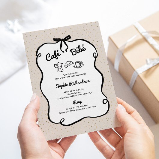 Cafe Bebe | Neutral and Black Coffee Baby Shower 招待状