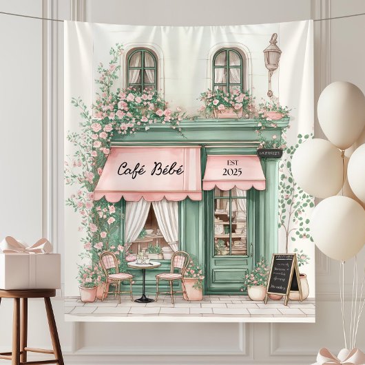 Cafe Bebe Paris Chic Baby Shower Party Backdrop タペストリー