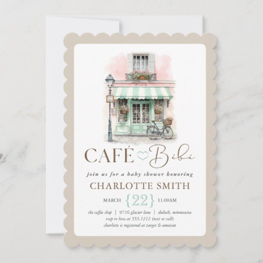 Café Bébé Paris Themed Baby Shower 招待状 (正面)