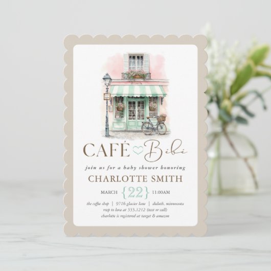 Café Bébé Paris Themed Baby Shower 招待状 (スタンド正面)