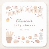 Cafe Bebe Watercolor Bakery Baby Shower スクエアペーパーコースター (正面)