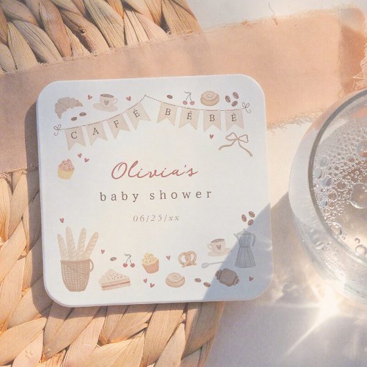 Cafe Bebe Watercolor Bakery Baby Shower スクエアペーパーコースター
