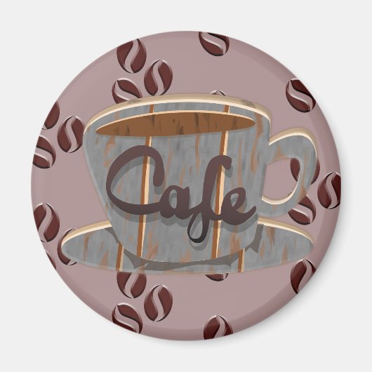 Cafe Coffee Cup and Coffee Beans Magnet マグネット (正面)