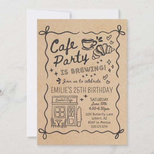 Cafe Coffee Party Birthday Invitation 招待状 (正面)