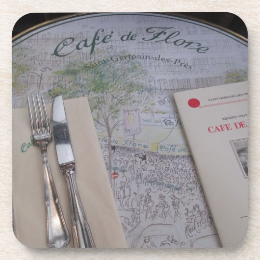 Cafe de Flore、パリ、フランス-食器セット、メニュー コースター (正面)