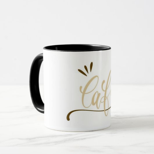 Cafe Gold Script Black Mug  マグカップ (正面左)