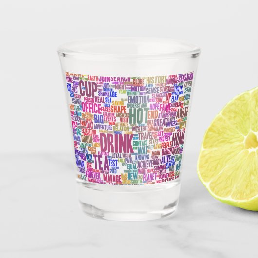 Café Nuage de Mots Texte Motif Tasse Thé ショットグラス (正面)